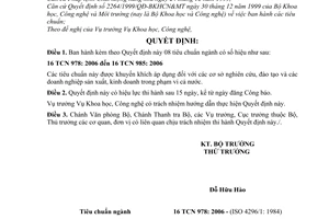 Quyết định 23/2006/QĐ-BCN 8 Tiêu chuẩn ngành 16 TCN 978: 2006 đến 16 TCN 985: 2006