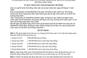 Quyết định 106/2006/QĐ-UBND phân bổ chỉ tiêu cho vay chương trình Nước sạch Vệ sinh môi trường nông thôn