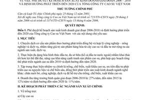 Quyết định 966/QĐ-TTg kế hoạch sản xuất kinh doanh 2006-2010 định hướng phát triển 2020 Tổng công ty Cao su Việt Nam