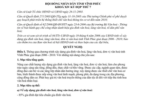 Nghị quyết 14/2006/NQ-HĐND xây dựng gia đình văn hóa làng văn hóa Vĩnh Phúc