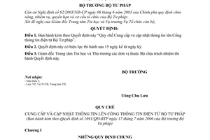 Quyết định 1691/QĐ-BTP Quy chế cung cấp cập nhật thông tin