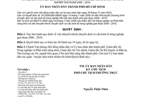 Quyết định 105/2006/QĐ-UBND khuyến khích chuyển dịch cơ cấu kinh tế nông nghiệp 2006–2010