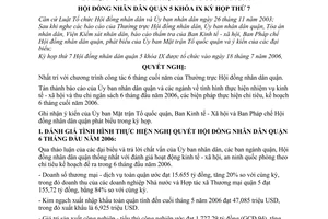 Nghị quyết 03/2006/NQ-HĐND nhiệm vụ kinh tế - xã hội 6 tháng cuối năm 2006 quận 5