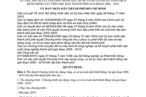Quyết định 109/2006/QĐ-UBND Chương trình xây dựng vùng, cơ sở an toàn dịch bệnh động vật  thành phố 2006-2010