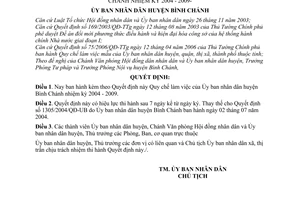 Quyết định 36/2006/QĐ-UBND  quy chế làm việc  Ủy ban nhân dân huyện Bình Chánh 2004  2009