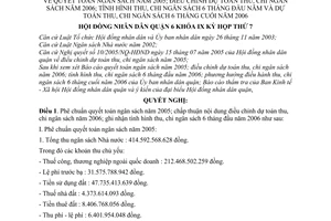 Nghị quyết 06/2006/NQ-HĐND quyết toán ngân sách năm 2005; điều chỉnh dự toán thu, chi ngân sách 2006; tình hình thu, chi ngân sách 6 tháng cuối 2006