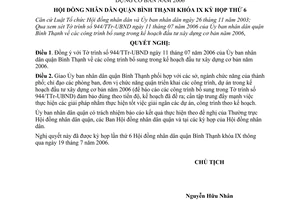 Nghị quyết 34/2006/NQ-HĐND phê duyệt các công trình bổ sung trong kế hoạch đầu tư xây dựng cơ bản năm 2006 Quận Bình Thạnh