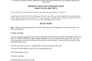 Nghị quyết số 65/2006/NQ.HĐND.K7 chế độ chính sách đào tạo bồi dưỡng cán bộ