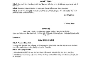 Quyết định 11/2006/QĐ-BTS Quy chế kiểm tra, xử lý văn bản  pháp luật thủy sản