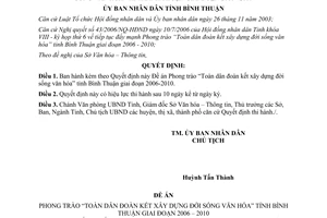 Quyết định 57/2006/QĐ-UBND Toàn dân đoàn kết xây dựng đời sống văn hóa Bình Thuận 2006 2010