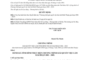 Quyết định 58/2006/QĐ-UBND Chương trình giải quyết việc làm Bình Thuận 2006 2010