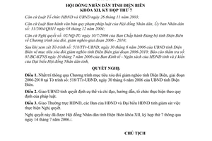 Nghị quyết 62/2006/NQ- HĐND Chương trình mục tiêu xóa đói giảm nghèo Điện Biên 2006-2010