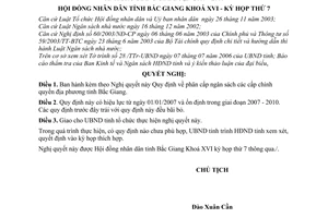 Nghị quyết 05/2006/NQ-HĐND quy định phân cấp ngân sách các cấp chính quyền địa phương tỉnh Bắc Giang giai đoạn 2007 - 2010