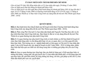 Quyết định 113/2006/QĐ-UBND Kế hoạch triển khai Chương trình hành động Công trình xây dựng Khu đô thị mới Thủ Thiêm 2006-2010