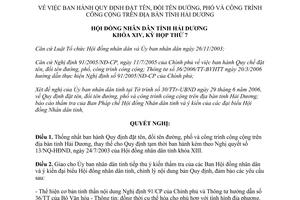 Nghị quyết 54/2006/NQ-HĐND đặt đổi tên đường phố công trình công cộng