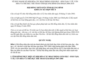 Nghị quyết 52/2006/NQ-HĐND xã hội hóa giáo dục y tế văn hóa thể thao Quảng Bình