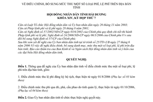 Nghị quyết 52/2006/NQ-HĐND điều chỉnh mức thu phí, lệ phí