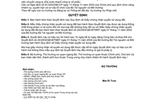 Quyết định 08/2006/QĐ-BTNMT Giấy chứng nhận quyền sử dụng đất