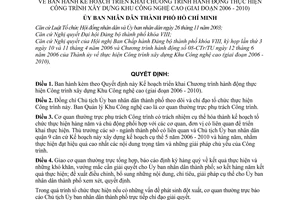 Quyết định 116/2006/QĐ-UBND Kế hoạch triển khai Chương trình hành động Công trình xây dựng Khu Công nghệ cao 2006-2010
