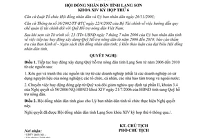 Nghị quyết 59/2006/NQ-HĐND huy động xây dựng Quỹ hỗ trợ nông dân 2006 2010 Lạng Sơn