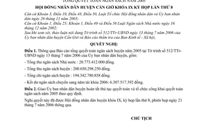Nghị quyết 42/2006/NQ-HĐND tổng quyết toán ngân sách năm 2005 Cần Giờ