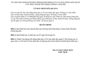 Quyết định 24/2006/QĐ-UBND chương trình hành động ủy ban nhân dân quận 8 thực hành tiết kiệm, chống lãng phí