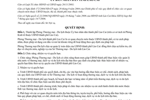 Quyết định 66/2006/QĐ-UBND thành lập Phòng Thương mại Du lịch Lào Cai