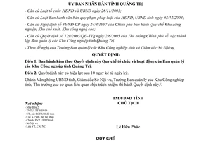 Quyết định 60/2006/QĐ-UBND tổ chức quản lý khu công nghiệp Quảng Trị