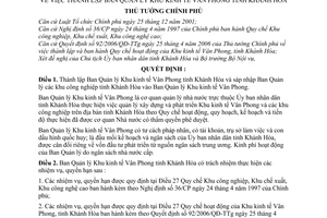 Quyết định 998/QĐ-TTg thành lập Ban Quản lý Khu kinh tế Vân Phong tỉnh Khánh Hòa