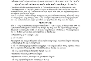 Nghị quyết 02/2006/NQ-HĐND thông qua đơn giá đất để tính bồi thường hỗ trợ dự án “nâng cấp mở rộng Hương Lộ 60, Hương Lộ 70 và đường Nguyễn Thị Sóc”