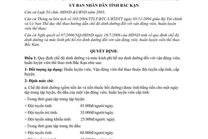 Quyết định 1447/2006/QĐ-UBND chế độ dinh dưỡng mức kinh phí hỗ trợ vận động viên huấn luyện viên thể thao Bắc Kạn