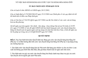 Quyết định 36/2006/QĐ-UBND về bảng giá cước vận tải hàng hoá bằng ôtô