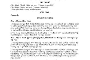Nghị định 72/2006/NĐ-CP văn phòng đại diện, chi nhánh của thương nhân nước ngoài tại Việt Nam hướng dẫn Luật thương mại