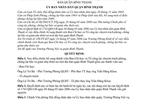 Quyết định 3738/2006/QĐ-UBND thành viên ban chỉ huy tổ công tác chuyên trách phòng, chống lụt bão và giảm nhẹ thiên tai quận Bình thạnh
