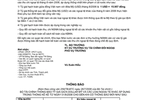 Thông báo 259/2006/TB-BTC tỷ giá hạch toán ngoại tệ tháng 8/2006