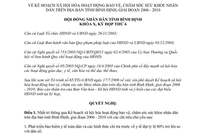 Nghị quyết 08/2006/NQ-HĐND xã hội hóa bảo vệ chăm sóc sức khỏe nhân dân Bình Định 2006 2010