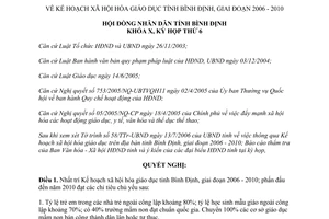 Nghị quyết 07/2006/NQ-HĐND Kế hoạch xã hội hóa giáo dục Bình Định giai đoạn 2006 2010