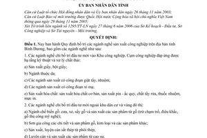 Quyết định 181/2006/QĐ-UBND bố trí các ngành nghề sản xuất công nghiệp