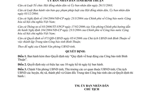 Quyết định 63/2006/QĐ-UBND quy định hoạt động công báo Bình Thuận