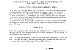 Quyết định 313/QĐ.SLĐTBXH ủy quyền cho Ban quản lý khu công nghiệp