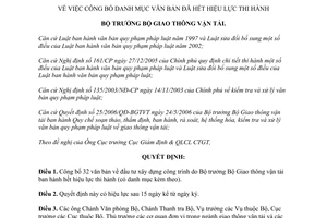 Quyết định 1567/QĐ-BGTVT 2006 công bố danh mục văn bản hết hiệu lực thi hành Bộ Giao thông vận tải