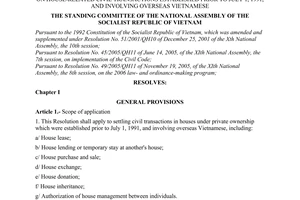 Resolution No. 1037/2006/NQ-UBTVQH11 of July 27, 2006 on house-related civil transactions established prior to July 1, 1991, and involving overseas Vietnamese