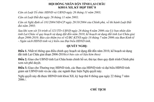 Nghị quyết 68/2006/NQ-HĐND quy hoạch sử dụng đất 2010 kế hoạch sử dụng đất Lai Châu 2006 2010