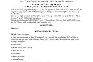 Nghị quyết 1037/2006/NQ-UBTVQH11 giao dịch dân sự về nhà ở được xác lập trước ngày 01 tháng 7 năm 1991 có người Việt Nam định cư ở nước ngoài tham gia