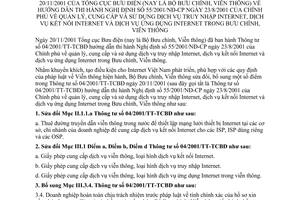 Thông tư 04/2006/TT-BBCVT quản lý, cung cấp sử dụng dịch vụ truy nhập kết nối ứng dụng Internet Bưu chính Viễn thông sửa đổi 04/2001/TT-TCBĐ