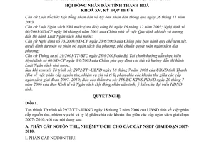 Nghị quyết 46/2006/NQ-HĐND phân cấp nguồn thu, nhiệm vụ chi tỷ lệ phân chia