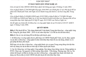 Quyết định 71/2006/QĐ-UBND Xây dựng thành phố Vinh thành Trung tâm KH-CN