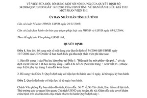 Quyết định 38/2006/QĐ-UBND sửa đổi biểu giá thu viện phí Hà Tĩnh