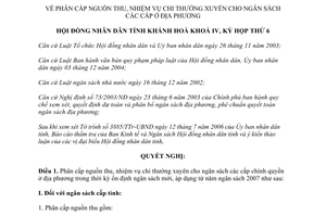 Nghị quyết 24/2006/NQ-HĐND phân cấp nguồn thu nhiệm vụ chi thường xuyên ngân sách Khánh Hòa