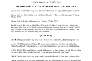 Nghị quyết 20/2006/NQ-HĐND mức trợ cấp y tế thôn bản tỉnh Khánh Hòa